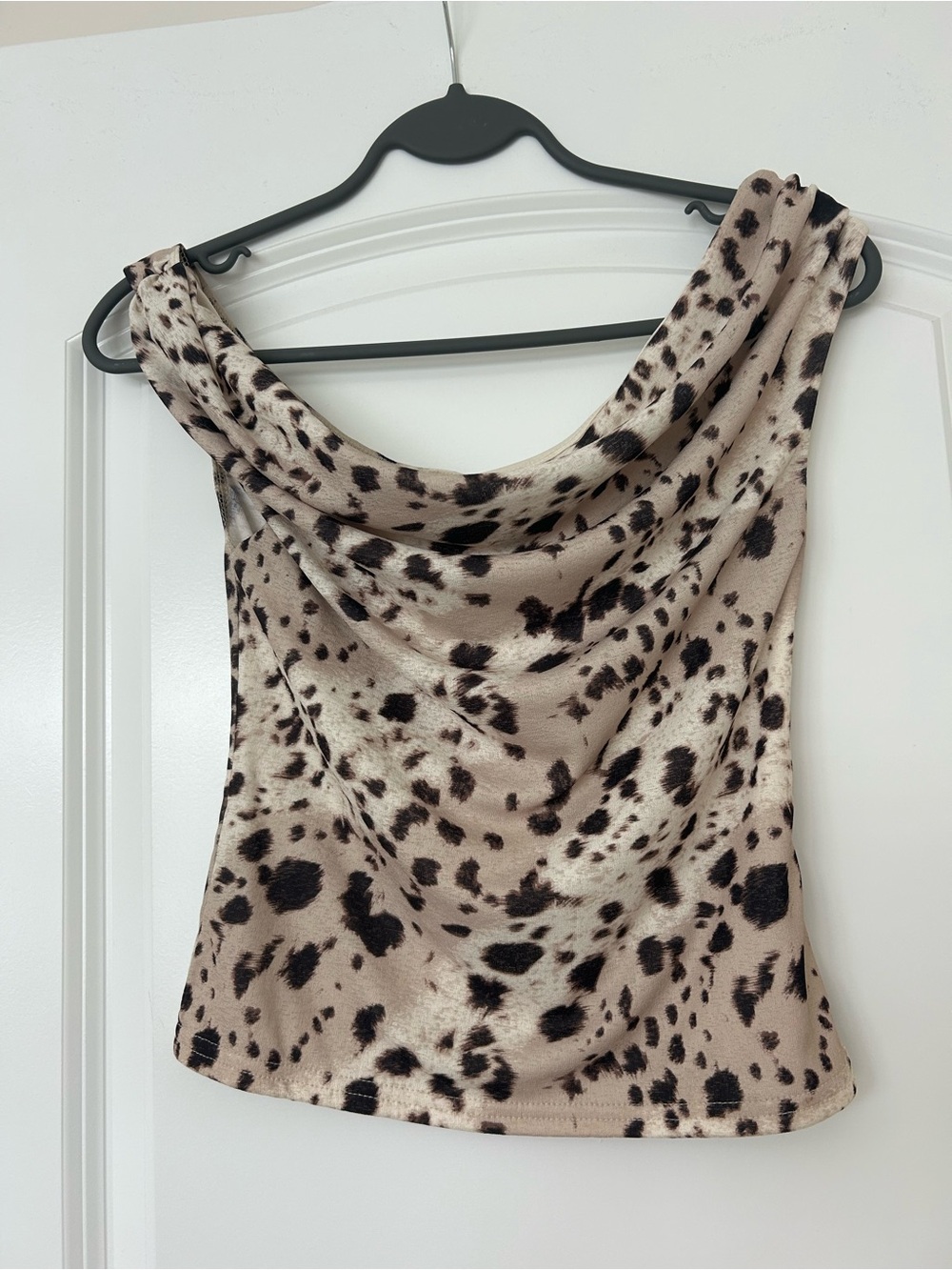 Urban Outfitters Beige and Black Cowl Neck Animal Print Satin Camisole